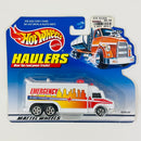1999 Hot Wheels Haulers Emergency Van Hauler Camión Ambulancia blanco 5SP Primera Edición