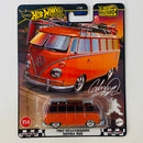2024 Hot Wheels Premium Boulevard 1967 Volkswagen Samba Bus naranja Llantas de Goma RR base ZAMAC Primera Edición