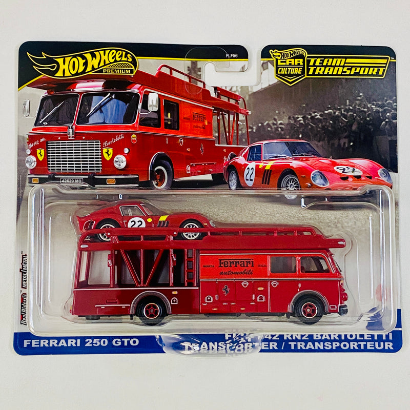 2025 Hot Wheels Premium Car Culture Team Transport Ferrari 250 GTO y camión Fiat 642 RN2 Bartoletti Transporter con Llantas de Goma RR