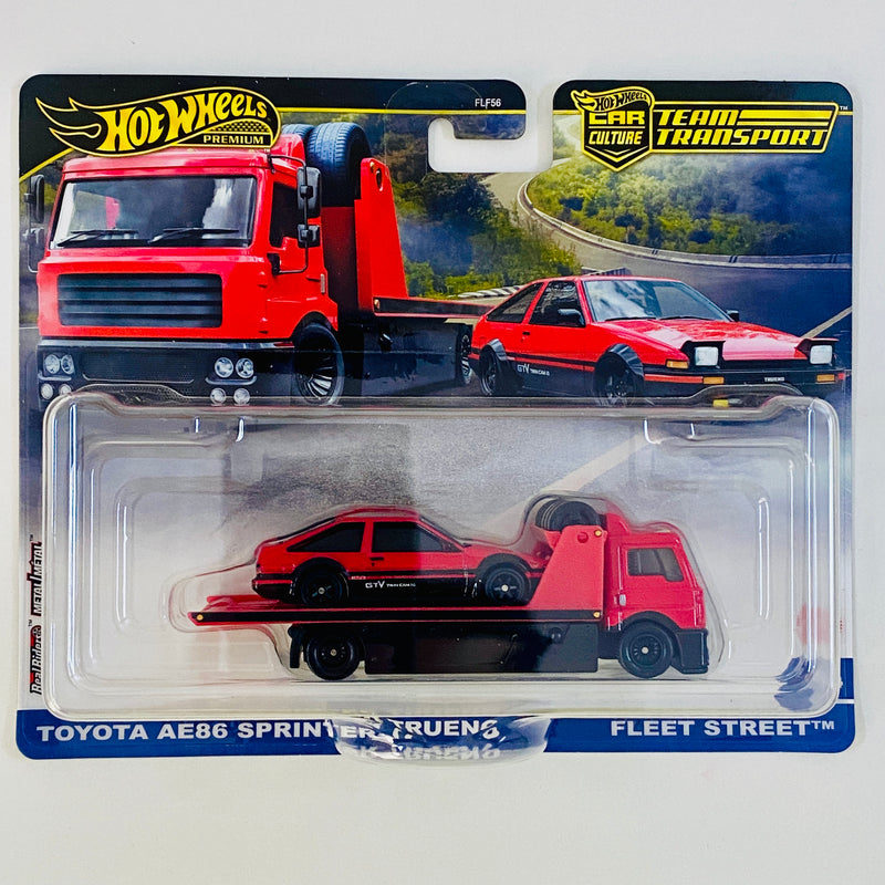 2025 Hot Wheels Premium Car Culture Team Transport Toyota AE86 Sprinter Trueno y camión Fleet Street con Llantas de Goma RR