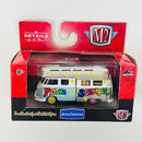 2017 M2 Machines Auto-Thentics MiJo Exclusives Limited Edition 1/2,000 1959 VW Double Cab Truck USA Model MJS04 blanco con celeste Llantas de Goma