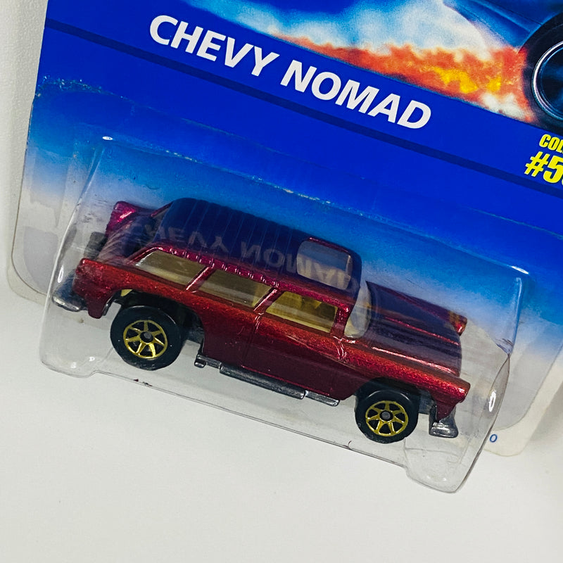 1996 Hot Wheels Chevy Nomad 502 rojo metálico 7SP base ZAMAC