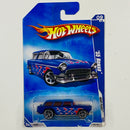 2009 Hot Wheels Heat Fleet 55 Nomad Chevrolet azul con flamas OH5 base ZAMAC
