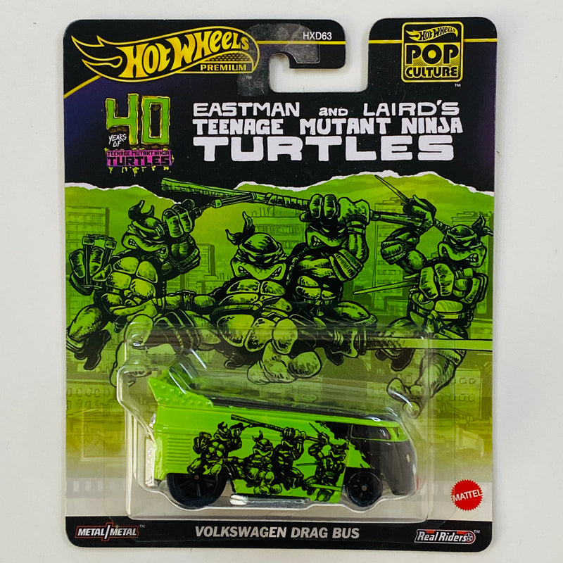 2024 Hot Wheels Premium Pop Culture Eastman and Laird's Teenage Mutant Ninja Turtles Tortugas Ninja TMNT Volkswagen Drag Bus verde Llantas de Goma RR base ZAMAC