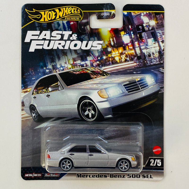 2024 Hot Wheels Premium Pop Culture Fast & Furious Rápidos y Furiosos Mercedes Benz 500 SEL plata metálico Llantas de Goma RR Primera Edición