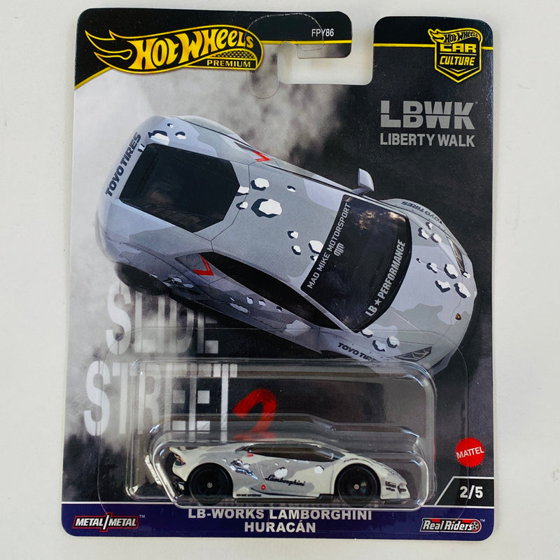 2024 Hot Wheels Premium Car Culture Slide Street 2 LB-Works Lamborghini Huracan gris Llantas de Goma RR