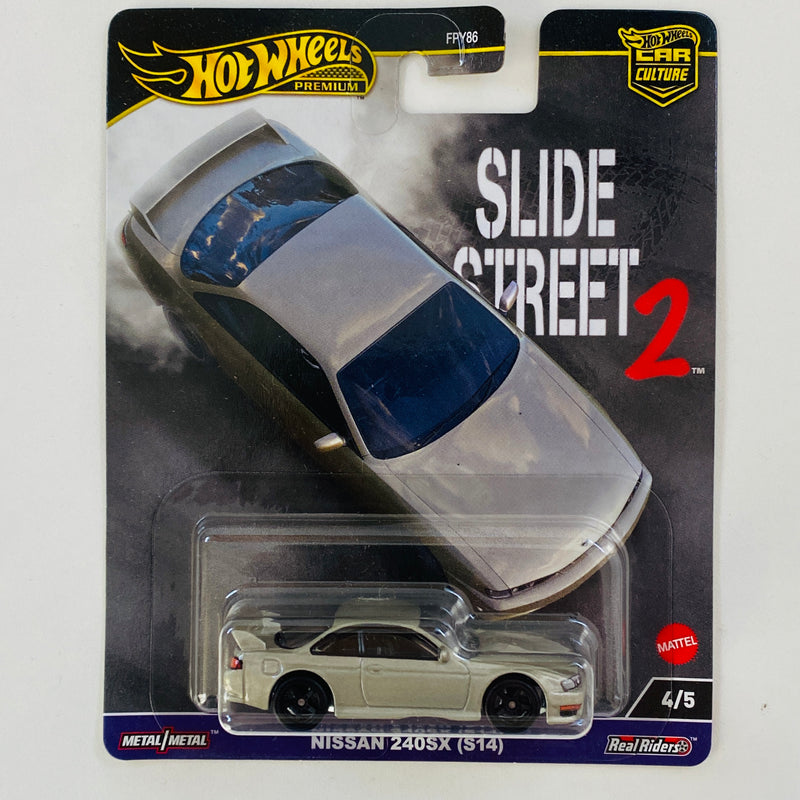 2024 Hot Wheels Premium Car Culture Slide Street 2 Nissan 240SX S14 gris Llantas de Goma RR