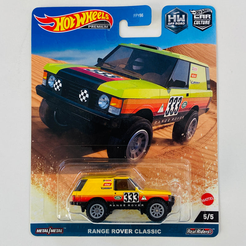 2023 Hot Wheels Premium Car Culture HW Off Road Range Rover Classic amarillo Llantas de Goma RR