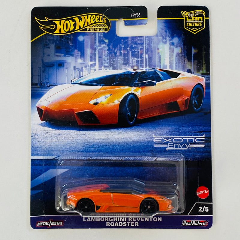 2024 Hot Wheels Premium Car Culture Exotic Envy Lamborghini Reventon Roadster naranja Llantas de Goma RR