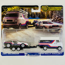 2025 Hot Wheels Premium Car Culture Team Transport DMC DeLorean en Trailer y HW Rally Hauler con Llantas de Goma RR