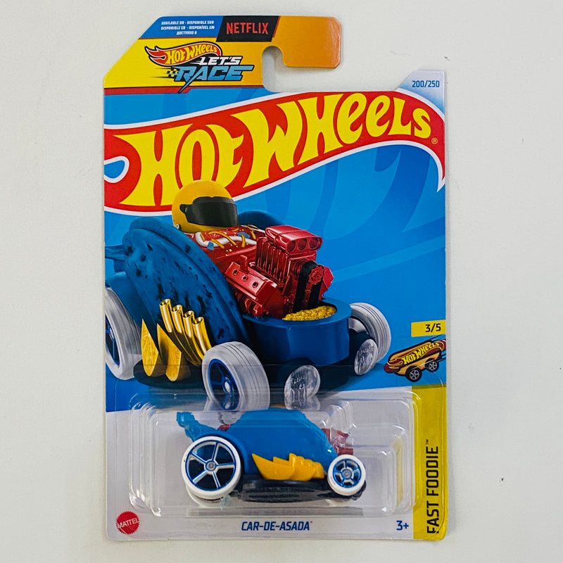 2024 Hot Wheels NETFLIX Let's Race Treasure Hunt Fast Foodie Car de Asada azul OH5