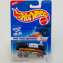 1996 Hot Wheels First Editions Rail Rodder negro con Motor Cromado 5SP con MGW base ZAMAC de Malasia Primera Edición - Detalle Burbuja