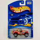 2000 Hot Wheels Roll Patrol Jeep CJ-7 199 rojo con flores hawaianas SB base ZAMAC