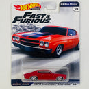 2019 Hot Wheels Premium Fast & Furious 1/4 Mile Muscle Rápidos y Furiosos 1970 Chevrolet Chevelle SS rojo Llantas de Goma RR base ZAMAC Primera Edición