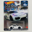2023 Hot Wheels Premium Fast & Furious Rápidos y Furiosos Porsche 718 Cayman GT4 blanco Llantas de Goma RR Primera Edición