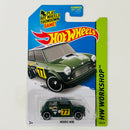 2014 Hot Wheels HW Workshop Morris Mini Cooper verde británico MC5 base ZAMAC