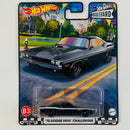 2023 Hot Wheels Premium Boulevard 70 Dodge Hemi Challenger negro Llantas de Goma RR