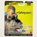 2024 Hot Wheels Premium Pop Culture Cyberpunk 2077 Keanu Reeves Porsche 911 Turbo (930) plata metálico Llantas de Goma RR