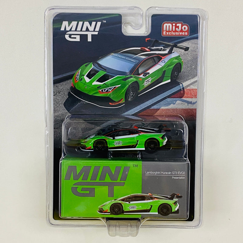 2024 Mini GT MiJo Exclusives 1:64 Limited Edition 1/4,800 Lamborghini Huracan GT3 EVO2 Presentation verde Llantas de Goma