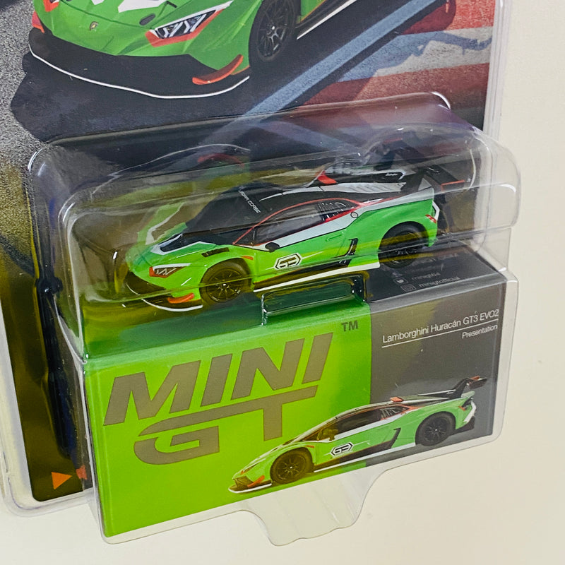 2024 Mini GT MiJo Exclusives 1:64 Limited Edition 1/4,800 Lamborghini Huracan GT3 EVO2 Presentation verde Llantas de Goma