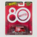 2025 Hot Wheels Premium Pop Culture Mattel 80th Anniversary Volkswagen Kool Kombi rojo con blanco Llantas de Goma RR base ZAMAC