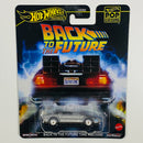 2025 Hot Wheels Premium Pop Culture Back To The Future Time Machine DeLorean DMC-12 Volver Al Futuro plata metálico Llantas de Goma RR
