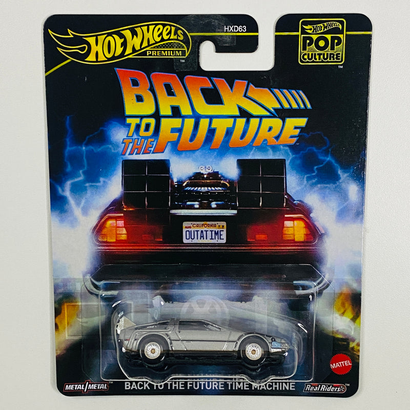 2025 Hot Wheels Premium Pop Culture Back To The Future Time Machine DeLorean DMC-12 Volver Al Futuro plata metálico Llantas de Goma RR