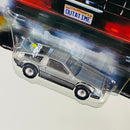 2025 Hot Wheels Premium Pop Culture Back To The Future Time Machine DeLorean DMC-12 Volver Al Futuro plata metálico Llantas de Goma RR