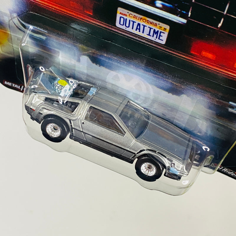 2025 Hot Wheels Premium Pop Culture Back To The Future Time Machine DeLorean DMC-12 Volver Al Futuro plata metálico Llantas de Goma RR