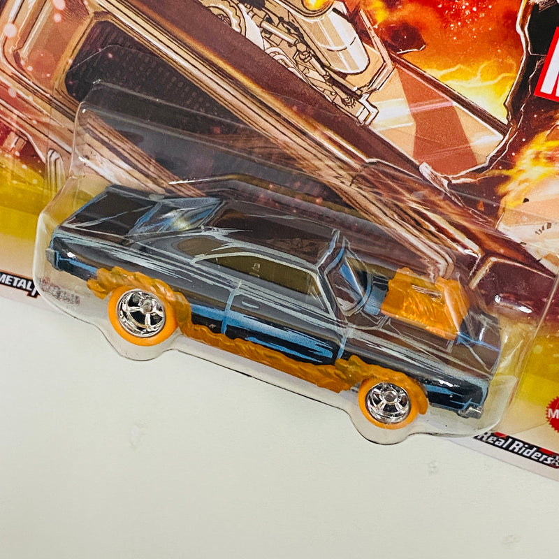 2025 Hot Wheels Premium Pop Culture Marvel Ghost Rider Charger Dodge negro con flamas Llantas de Goma RR base ZAMAC