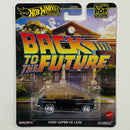 2025 Hot Wheels Premium Back to the Future Ford Super De Luxe Volver al Futuro negro Llantas de Goma RR base ZAMAC