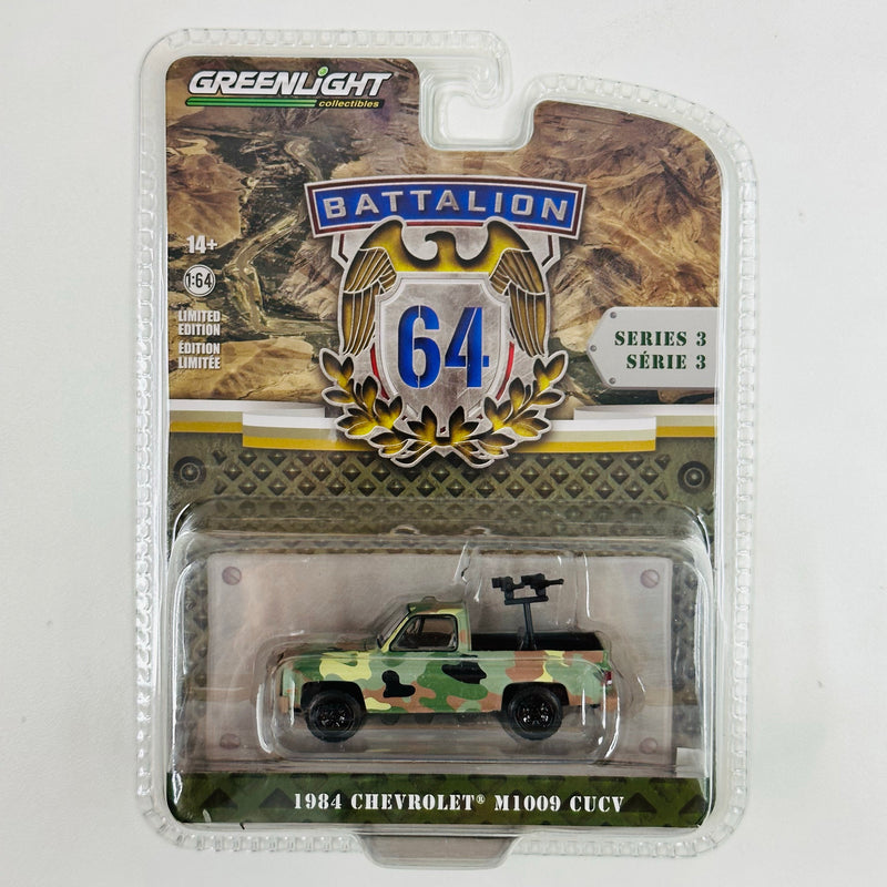 2022 Greenlight Battalion 64 Series 3 1984 Chevrolet M1009 CUCV verde camuflado Llantas de Goma