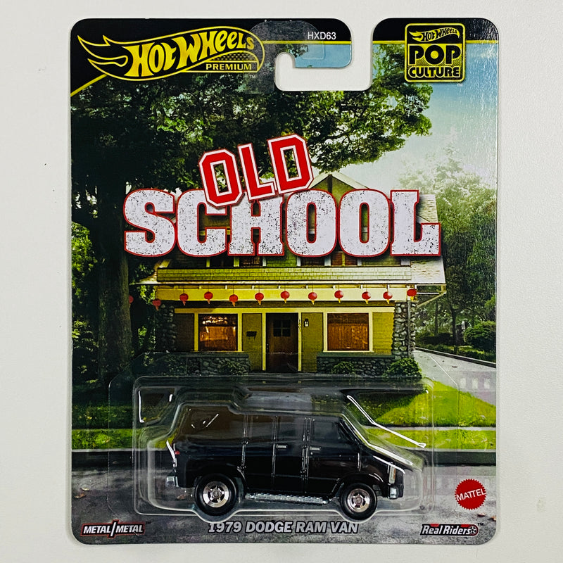 2025 Hot Wheels Premium Pop Culture Old School 1979 Dodge Ram Van negro Llantas de Goma RR base ZAMAC Primera Edición