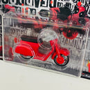 2025 Hot Wheels Premium Pop Culture Marvel Deadpool Scooter Vespa rojo Llantas de Goma RR