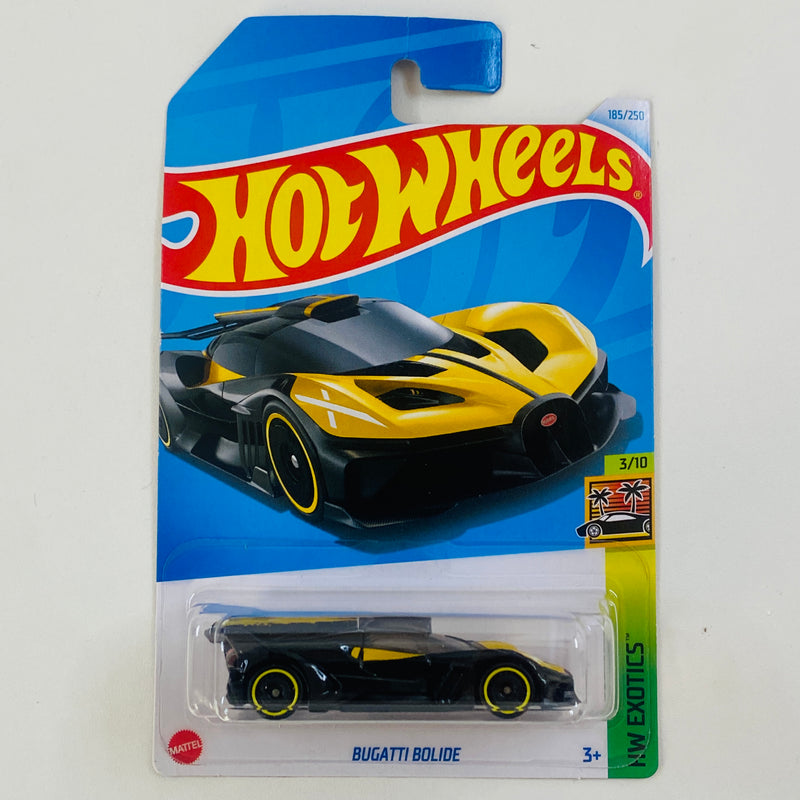 2024 Hot Wheels HW Exotics Bugatti Bolide negro con amarillo AD
