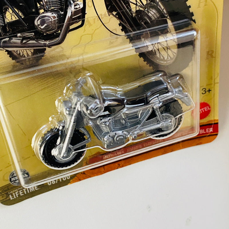 2025 Matchbox Indiana Jones Themed Ducati Scrambler negro con gris
