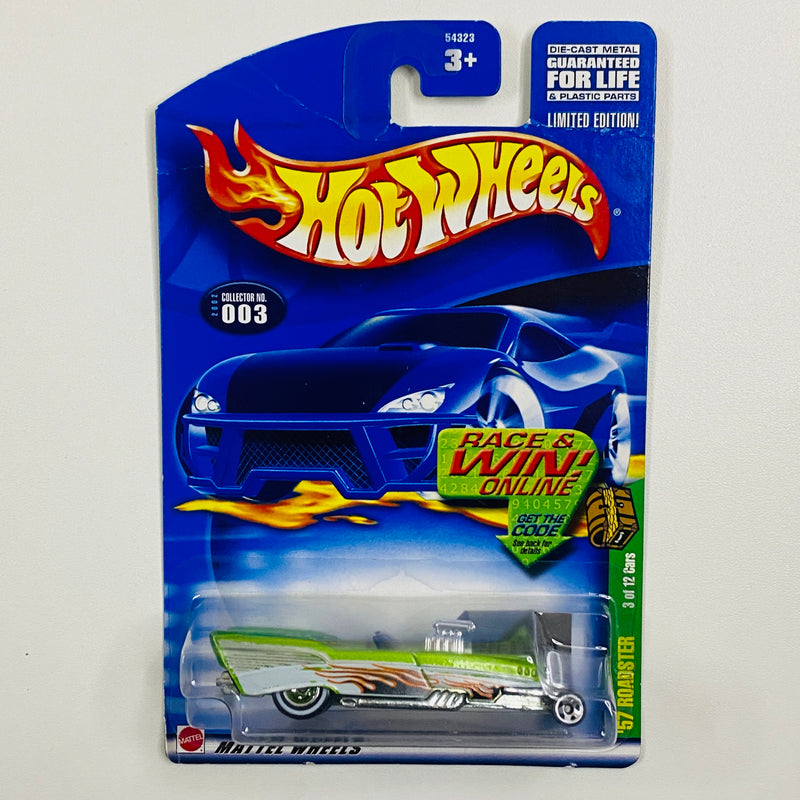 2002 Hot Wheels Treasure Hunt Chevrolet 57 Roadster verde metálico Llantas de Goma RR base ZAMAC