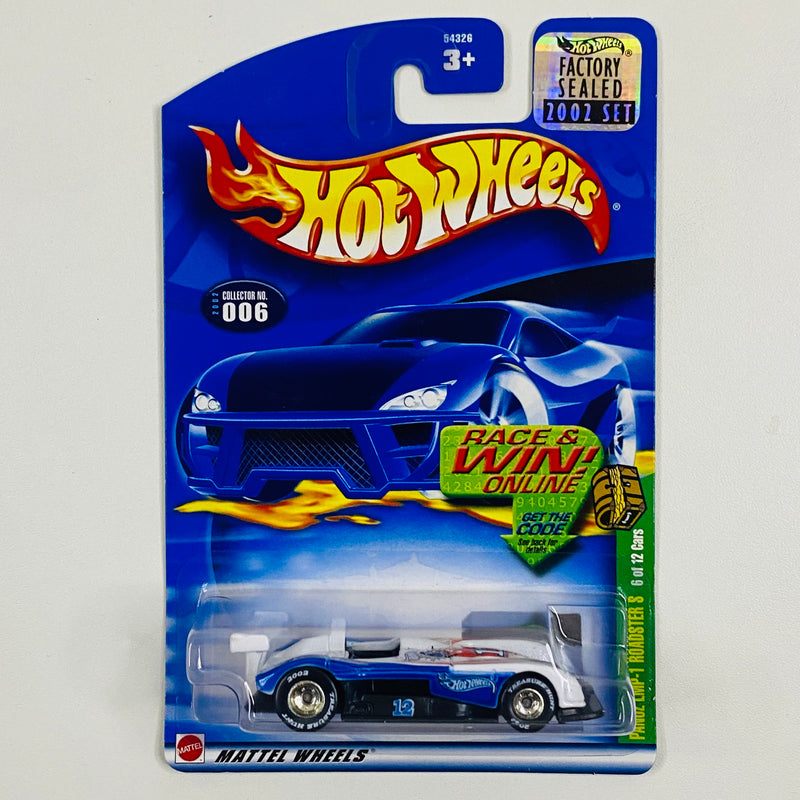 2002 Hot Wheels Treasure Hunt Factory Sealed Panoz LMP-1 Roadster S blanco con azul Llantas de Goma RR