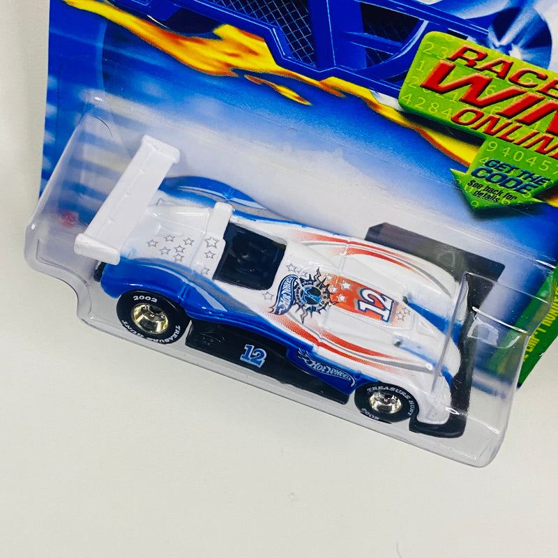 2002 Hot Wheels Treasure Hunt Factory Sealed Panoz LMP-1 Roadster S blanco con azul Llantas de Goma RR