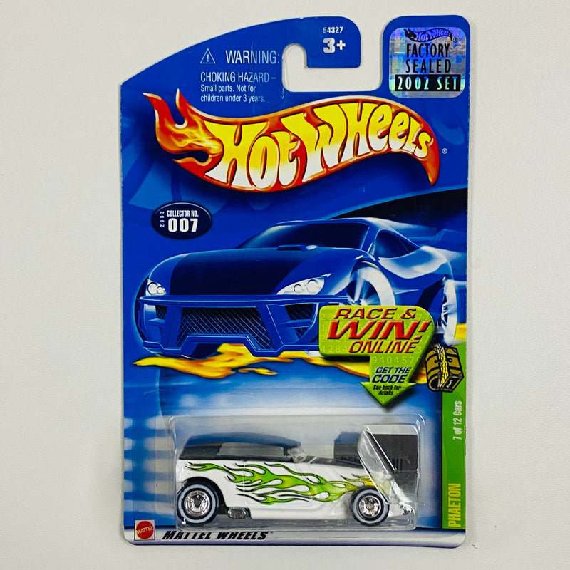 2002 Hot Wheels Treasure Hunt Factory Sealed Phaeton Ford blanco con flamas Llantas de Goma RR base ZAMAC