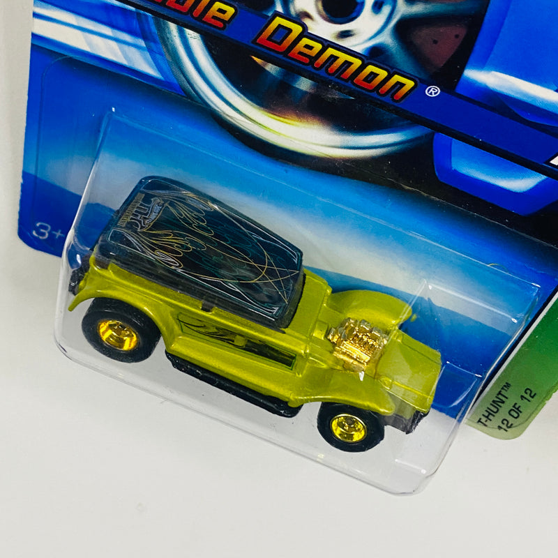 2005 Hot Wheels Treasure Hunt 32 Ford Lil' Coffin Double Demon verde metálico Llantas de Goma RR