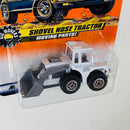 1998 Matchbox Moving Parts Big Movers Muir Hill Shovel Nose Tractor blanco con Cuchara Móvil