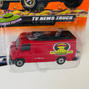 1999 Matchbox Science Fiction Mercedes Benz TV News Truck rojo con Cámara y Antena Giratorias