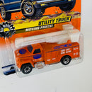 1998 Matchbox Moving Parts Big Movers Ford Utility Truck naranja con Canastilla Elevadora