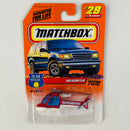 1998 Matchbox Moving Parts To The Rescue Helicopter rojo Bombero con Hélices Rotativas - Detalle Burbuja