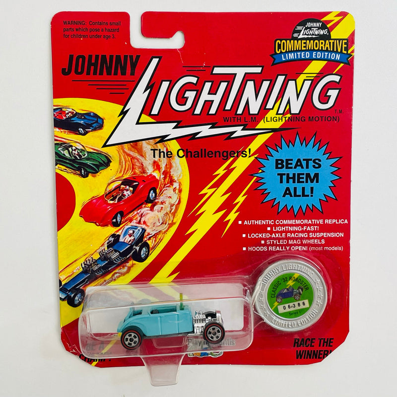 1993 Johnny Lightning The Challengers Commemorative Limited Edition Series I Classic 32 Roadster Ford celeste Redline con Moneda Coleccionista