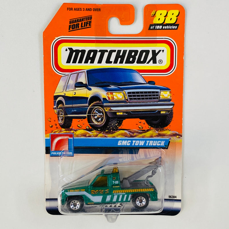 2000 Matchbox CHASE de Edición Limitada Police Patrol GMC Tow Truck verde con Grúa Móvil