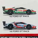 2022 Hot Wheels Premium Car Culture Ford GT 2 Pack Set de 2 - Castrol 16 Ford GT Race y Eco Boost 16 Ford GT Race con Llantas de Goma RR