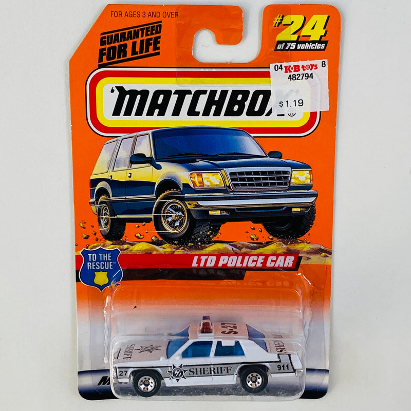 1998 Matchbox To The Rescue Ford Ltd Police Car blanco