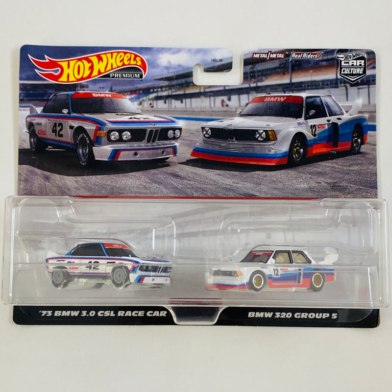 2023 Hot Wheels Premium Car Culture BMW 2 Pack Set de 2 - 73 BMW 3.0 CSL Race Car y BMW 320 Group 5 con Llantas de Goma RR